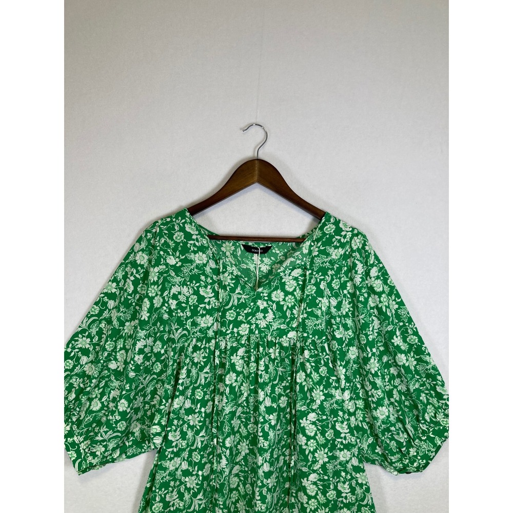 Cottagecore Dokotoo Women Large Green White Floral Puff Sleeve V-Neck Mini Dress - Picture 9 of 14